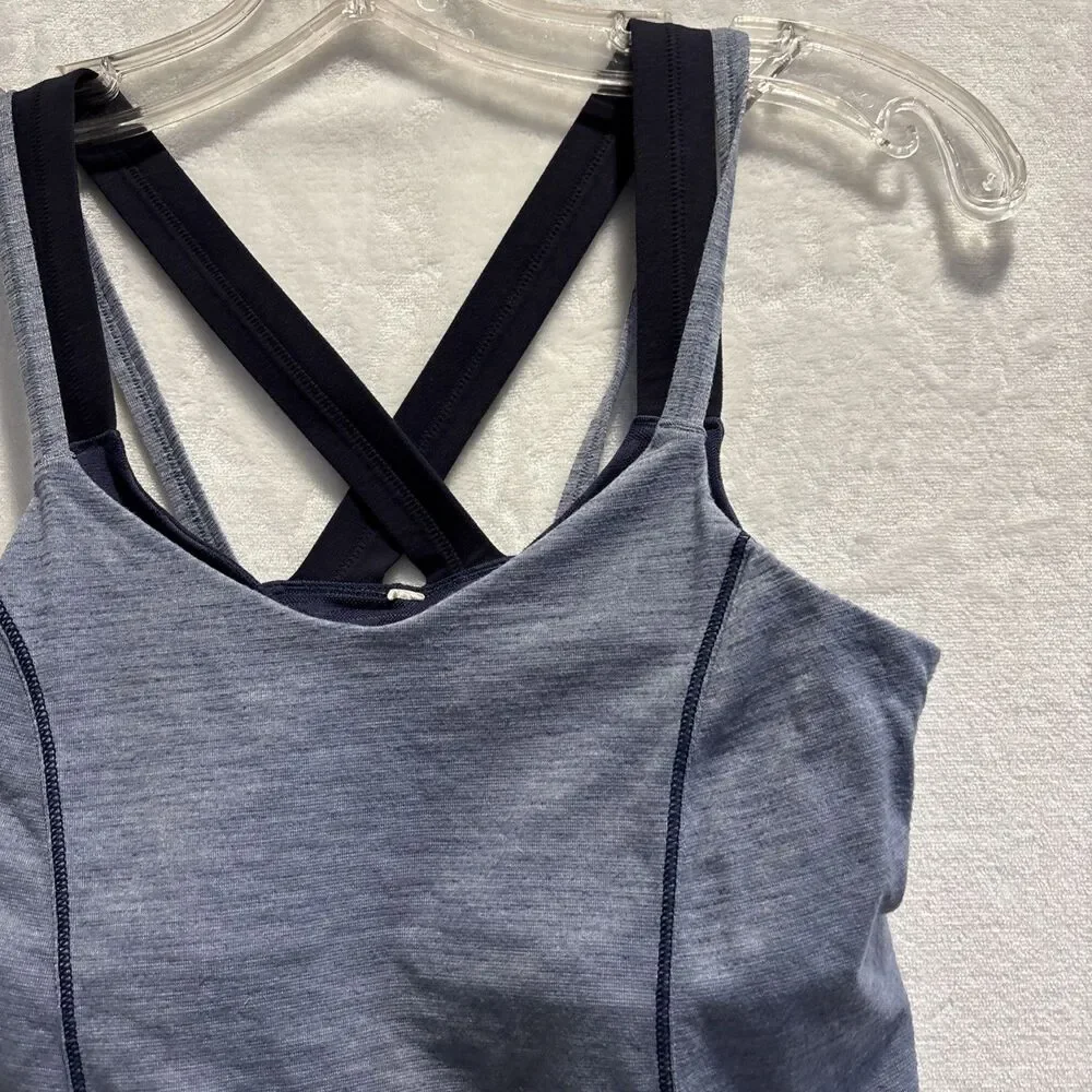 Lululemon Tank Top Women's Size 8 Blue Heather Run For Gold Athletic Gym Yoga